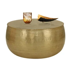 Couchtisch Ø 90x45 cm Gold aus Aluminium in Hammerschlag Optik WOMO-Design