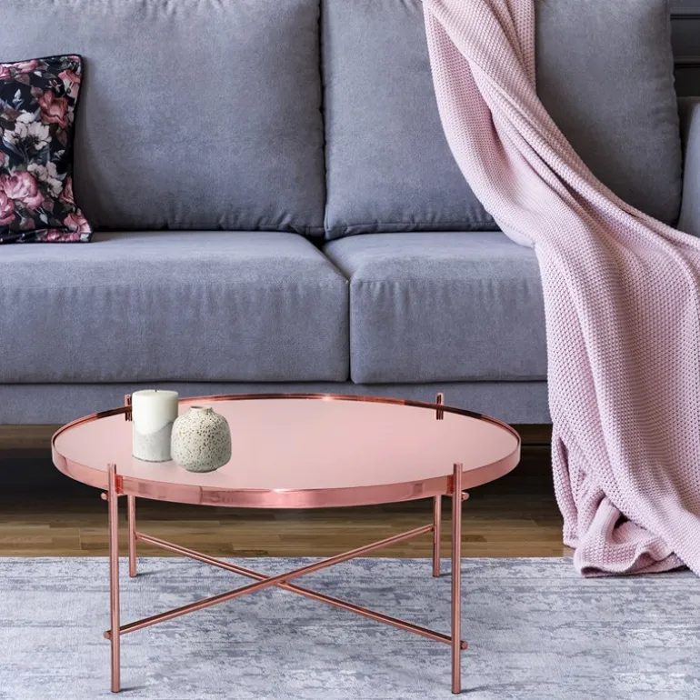 Couchtisch Ø 75x35 cm Kupfer aus Metall und Glas WOMO-Design
