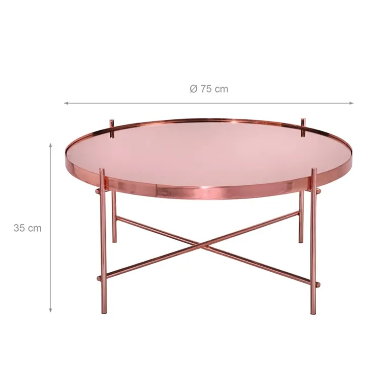 Couchtisch Ø 75x35 cm Kupfer aus Metall und Glas WOMO-Design