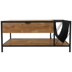 Couchtisch 110x54 cm mit Zeitschriftenfach Eiche Optik Braun Schwarz Wohnzimmertisch ML-Design