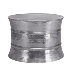 Couchtisch Ø 62x33 cm Silber aus Aluminium-Legierung in Hammerschlag-Technik  WOMO-Design