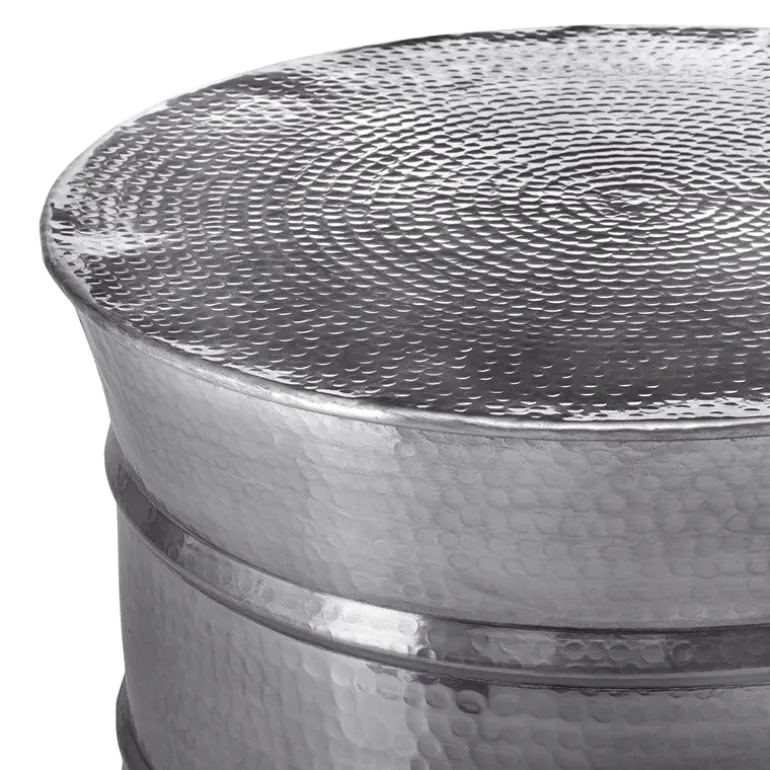 Couchtisch Ø 62x33 cm Silber aus Aluminium-Legierung in Hammerschlag-Technik WOMO-Design