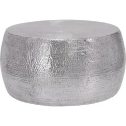Couchtisch Ø 90x45 cm Silber aus Aluminium in Hammerschlag Optik WOMO-Design