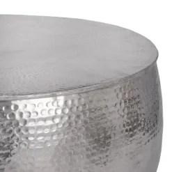 Couchtisch Ø 90x45 cm Silber aus Aluminium in Hammerschlag Optik WOMO-Design