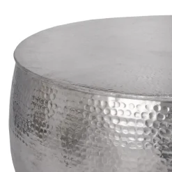 Couchtisch Ø 90x45 cm Silber aus Aluminium in Hammerschlag Optik WOMO-Design