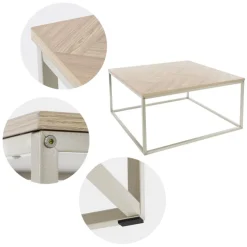 Couchtisch 80x80x40 cm Fischgrätenmuster Eichen-Optik mit Stahlgestell ML-Design