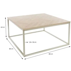 Couchtisch 80x80x40 cm Fischgrätenmuster Eichen-Optik mit Stahlgestell ML-Design
