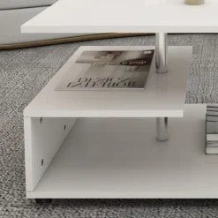 Couchtisch 91x52,6x41 cm Weiß mit Metall Dekostange und Ablageflächen auf 3 Etagen ML-Design