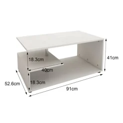 Couchtisch 91x52,6x41 cm Weiß mit Metall Dekostange und Ablageflächen auf 3 Etagen ML-Design