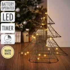 Deko Weihnachtsbaum mit 20 warmweißen LEDs Schwarz aus Metall