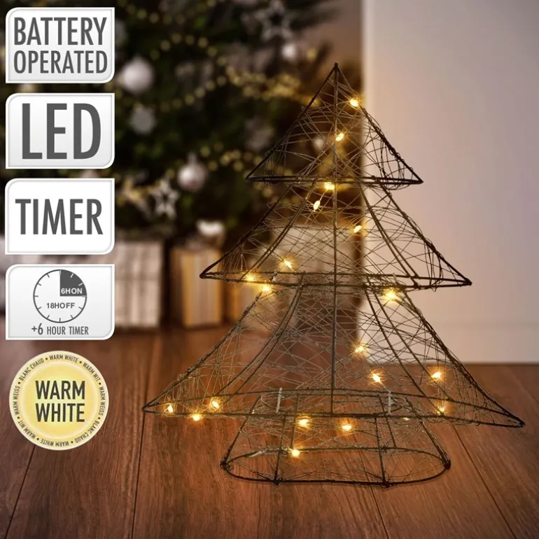 Deko Weihnachtsbaum mit 20 warmweißen LEDs Schwarz aus Metall