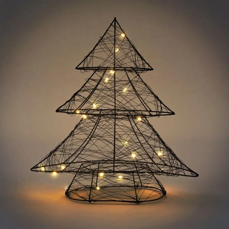 Deko Weihnachtsbaum mit 20 warmweißen LEDs Schwarz aus Metall