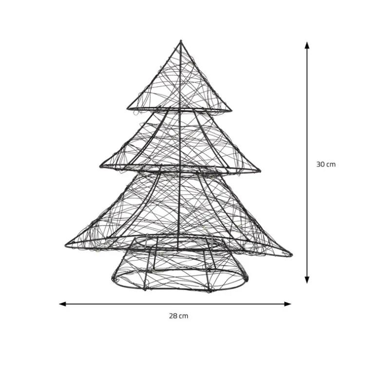 Deko Weihnachtsbaum mit 20 warmweißen LEDs Schwarz aus Metall