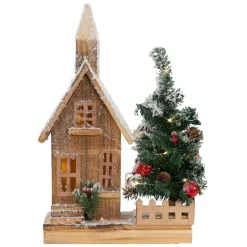 Deko Weihnachtshaus schneebedeckt mit LED Beleuchtung 44 x 27 cm aus Holz