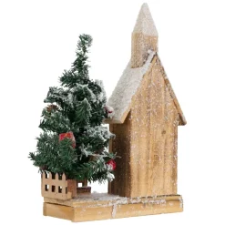 Deko Weihnachtshaus schneebedeckt mit LED Beleuchtung 44 x 27 cm aus Holz