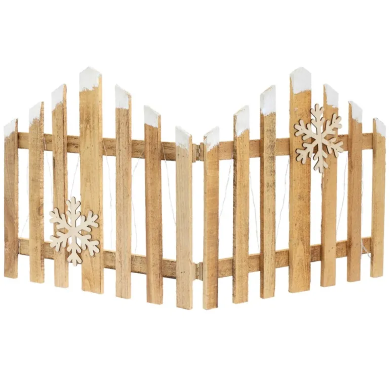 Deko Weihnachtszaun mit LED Natur 77x38 cm aus Holz Timer