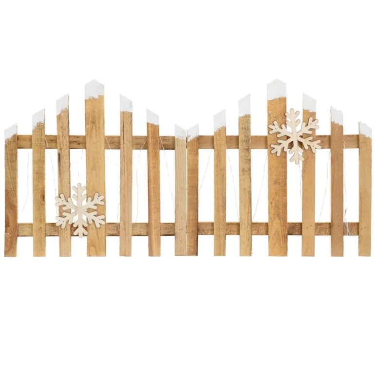 Deko Weihnachtszaun mit LED Natur 77x38 cm aus Holz Timer