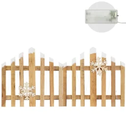 Deko Weihnachtszaun mit LED Natur 77x38 cm aus Holz Timer