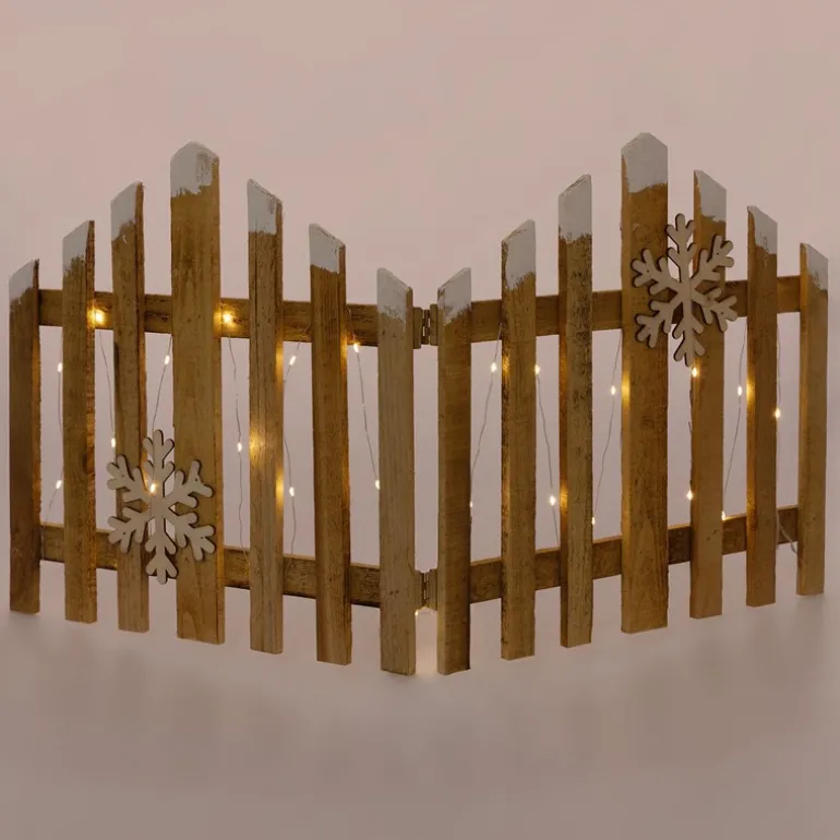 Deko Weihnachtszaun mit LED Natur 77x38 cm aus Holz Timer