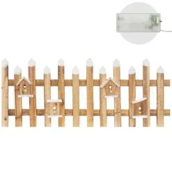 Deko Weihnachtszaun mit LED natur 98x39 cm aus Holz inkl. Vogelhäuschen
