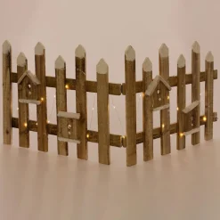 Deko Weihnachtszaun mit LED natur 98x39 cm aus Holz inkl. Vogelhäuschen