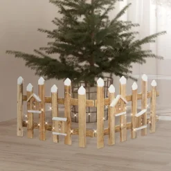 Deko Weihnachtszaun mit LED natur 98x39 cm aus Holz inkl. Vogelhäuschen
