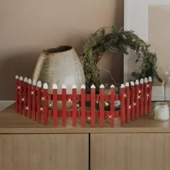 Deko Weihnachtszaun mit LED Rot 90x21 cm aus Holz