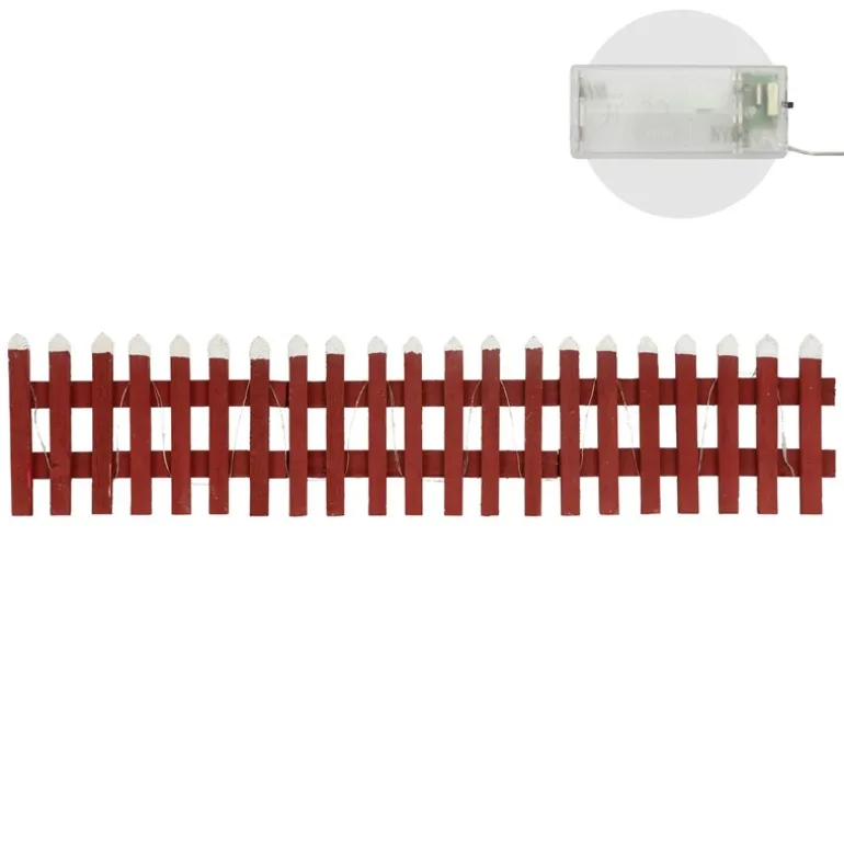 Deko Weihnachtszaun mit LED Rot 90x21 cm aus Holz