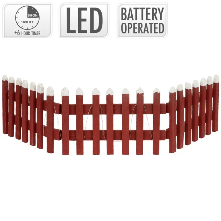 Deko Weihnachtszaun mit LED Rot 90x21 cm aus Holz