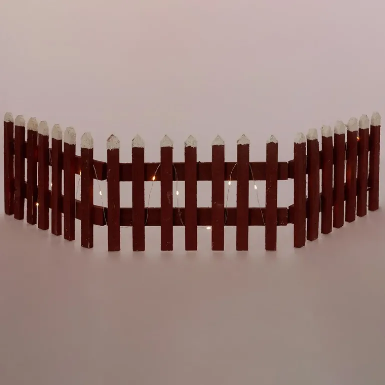 Deko Weihnachtszaun mit LED Rot 90x21 cm aus Holz