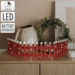 Deko Weihnachtszaun mit LED Rot 90x21 cm aus Holz
