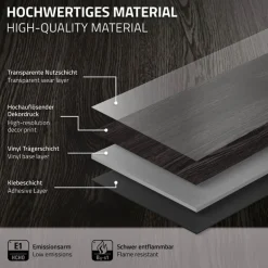 Deluxe PVC Klebevinylboden für 2,23 m² Eiche Dunkelgrau 2 mm dick ML-Design