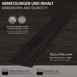 Deluxe PVC Klebevinylboden für 2,23 m² Eiche Dunkelgrau 2 mm dick ML-Design