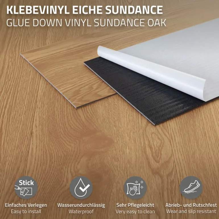 Deluxe PVC Klebevinylboden für 2,23 m² Eiche Sundance 2 mm dick ML-Design