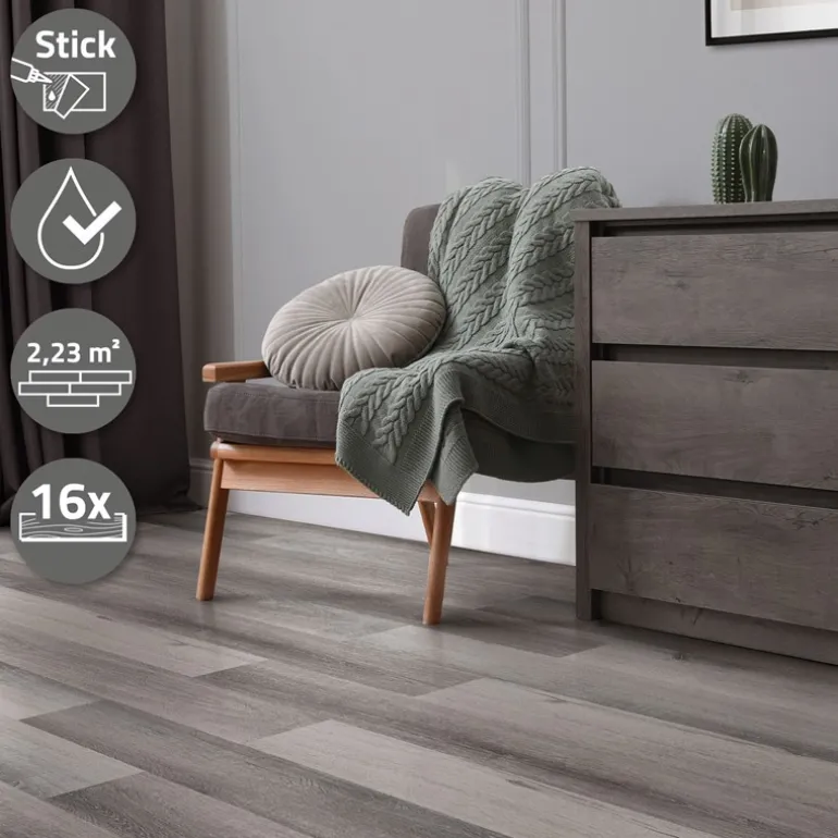 Deluxe PVC Klebevinylboden für 2,23 m² Kiefer Grau 2 mm dick ML-Design