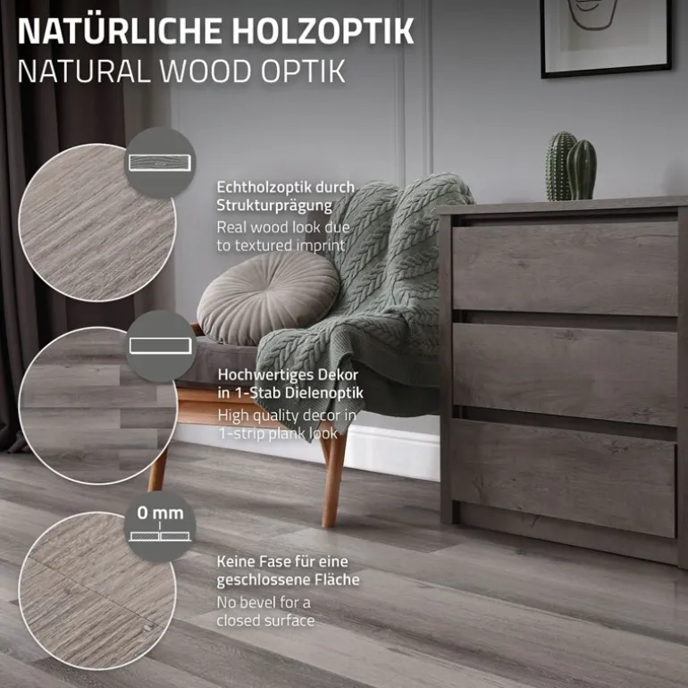 Deluxe PVC Klebevinylboden für 2,23 m² Kiefer Grau 2 mm dick ML-Design