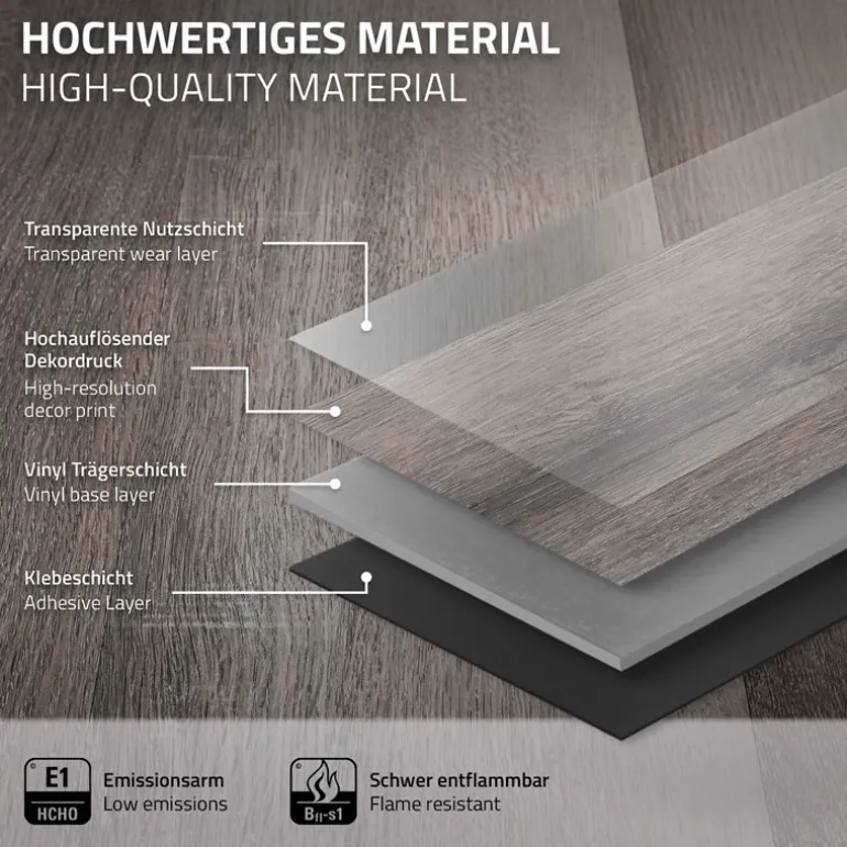 Deluxe PVC Klebevinylboden für 2,23 m² Kiefer Grau 2 mm dick ML-Design
