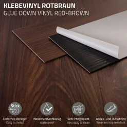 Deluxe PVC Klebevinylboden für 2,23 m² Rot-Braun Nuss 2 mm dick ML-Design