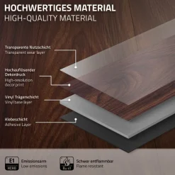 Deluxe PVC Klebevinylboden für 2,23 m² Rot-Braun Nuss 2 mm dick ML-Design