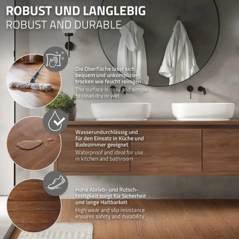 Deluxe PVC Klebevinylboden für 2,23 m² Roteiche Braun 2 mm dick ML-Design