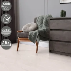 Deluxe PVC Klebevinylboden für 2,23 m² Weiß Eiche 2 mm dick ML-Design