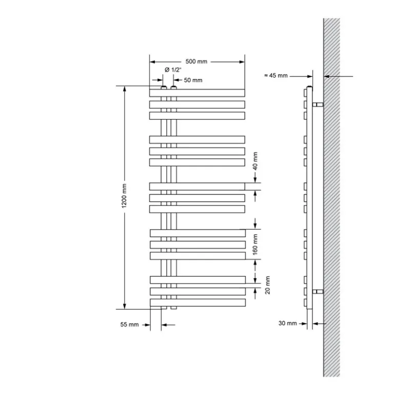Design Badheizkörper Iron EM 500x1200 mm Weiß LuxeBath