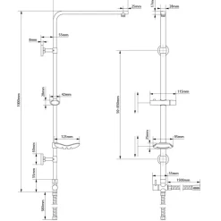 Duscharmatur 105 cm chrom für Regenduschen Oval