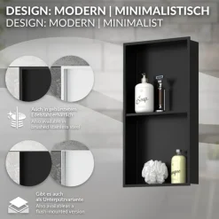 Duschnische 2 Ebenen 30x60 cm Schwarz aus Edelstahl Wandnische Duschablage LuxeBath