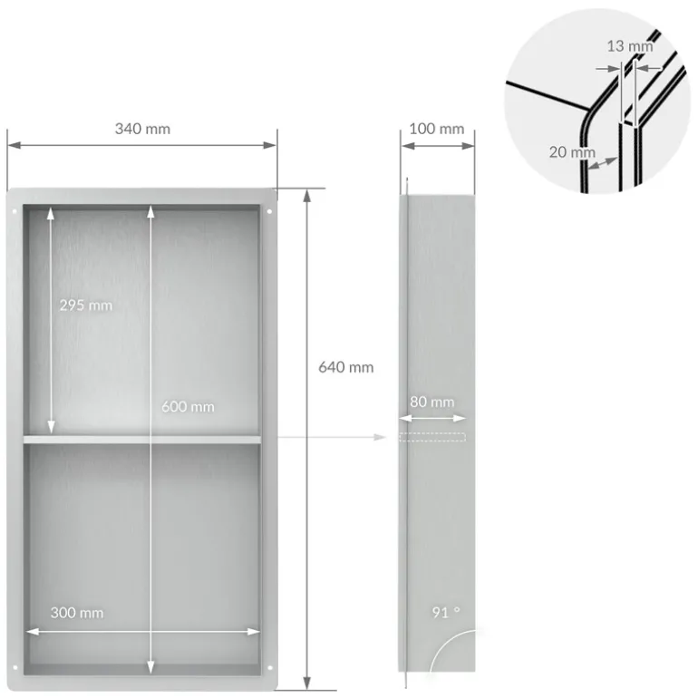 Duschnische 2 Ebenen 30x60 cm Silber aus Edelstahl Unterputz Rahmen Wandnische Duschablage LuxeBath
