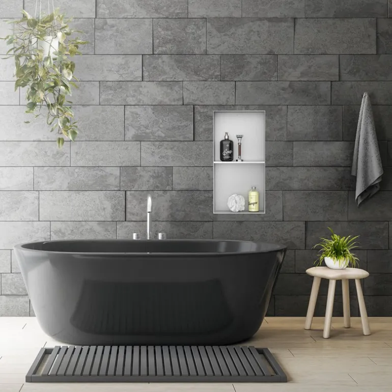 Duschnische 2 Ebenen 30x60 cm Silber aus Edelstahl Unterputz Rahmen Wandnische Duschablage LuxeBath