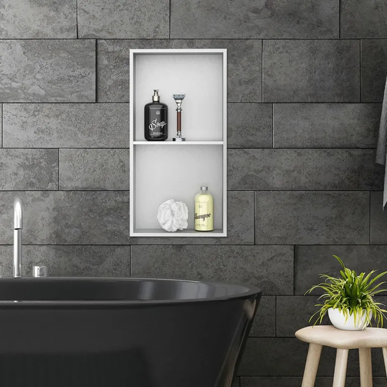 Duschnische 2 Ebenen 30x60 cm Silber aus Edelstahl Wandnische Duschablage LuxeBath