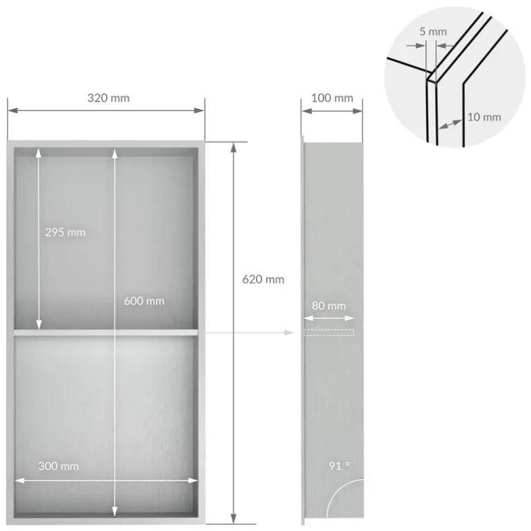 Duschnische 2 Ebenen 30x60 cm Silber aus Edelstahl Wandnische Duschablage LuxeBath