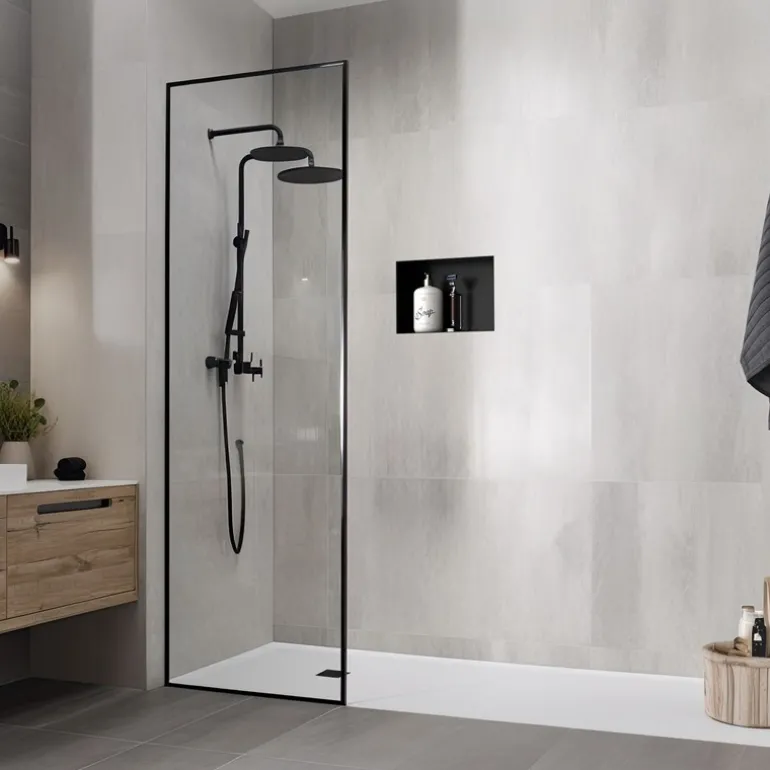 Duschnische 30x20 cm Schwarz aus Edelstahl Unterputz Rahmen Wandnische Duschablage LuxeBath