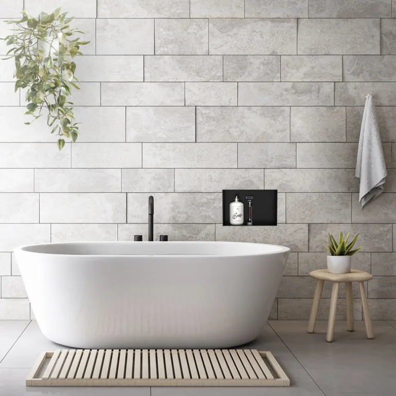 Duschnische 30x20 cm Schwarz aus Edelstahl Unterputz Rahmen Wandnische Duschablage LuxeBath